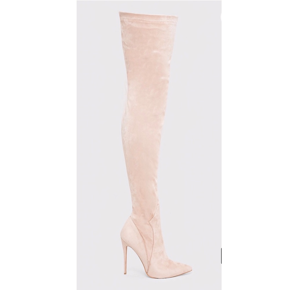 Stone Suede Thigh High Boots
